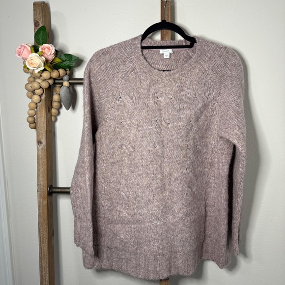 Pure Jill Sweaters - Pure Jill Womens Mauve Speckled Knit Raglan Sweater Textured Detail Size Medium